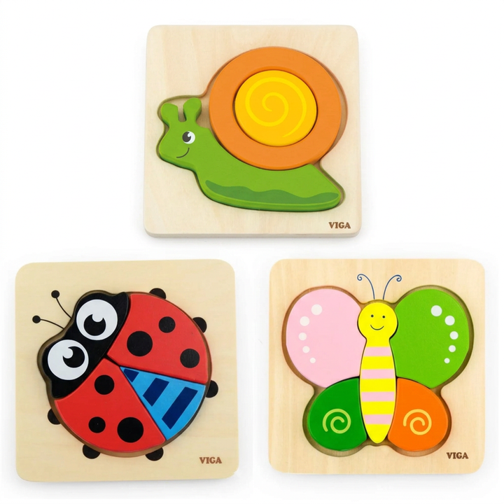 Lot de trois mini puzzles Les petites bêtes du jardin
