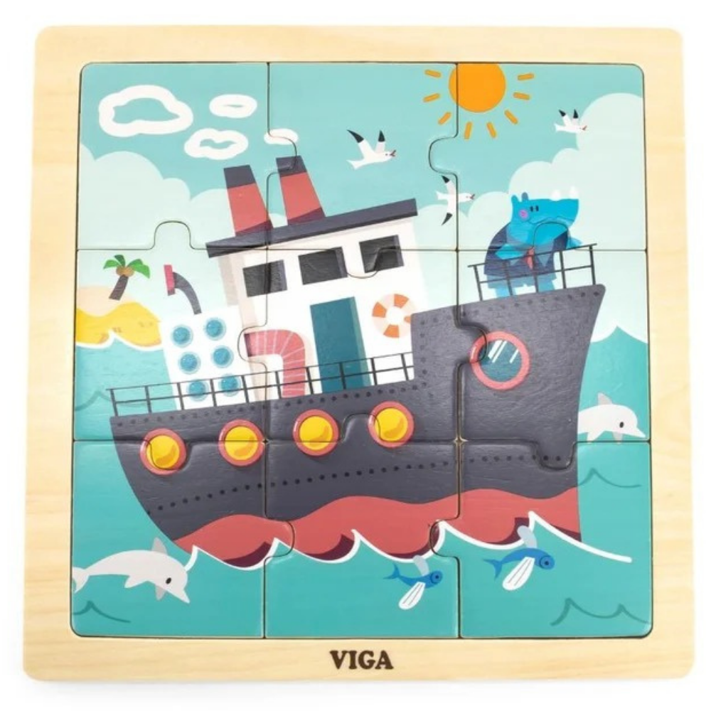 Puzzle 9 pièces en bois - Bateau - 1 - Eveil Montessori Maroc