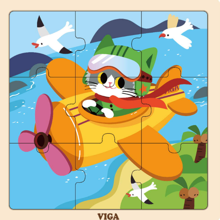 Puzzle 9 pièces en bois - Avion - 1 - Eveil Montessori Maroc