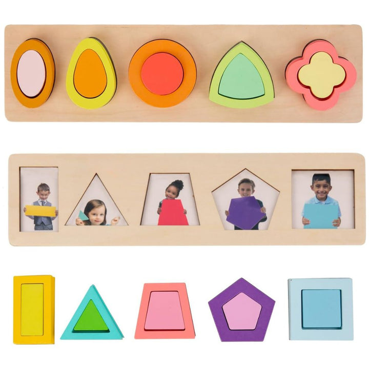 Set de 2 grands Puzzles d'encastrement de formes 3D avec images cachées