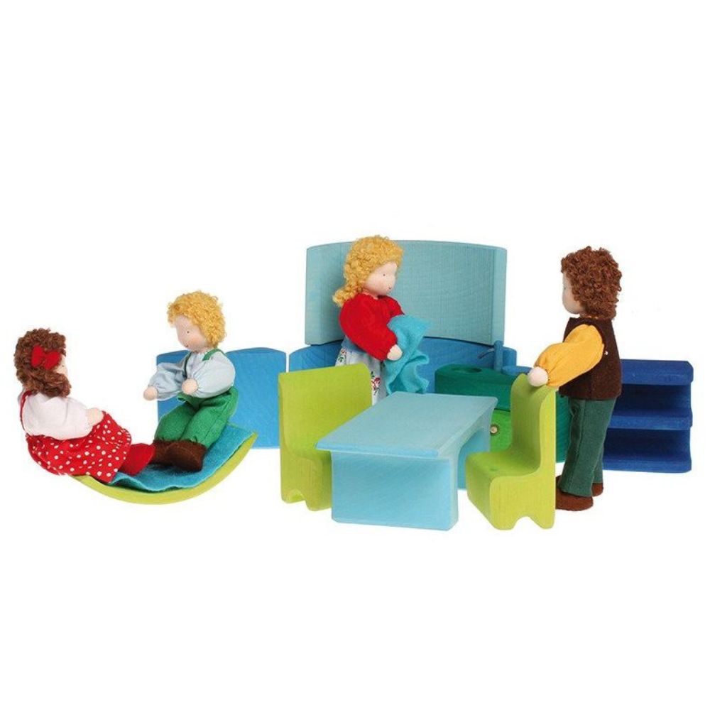 Maison de poupées transportable bleu-vert - Eveil Montessori Maroc