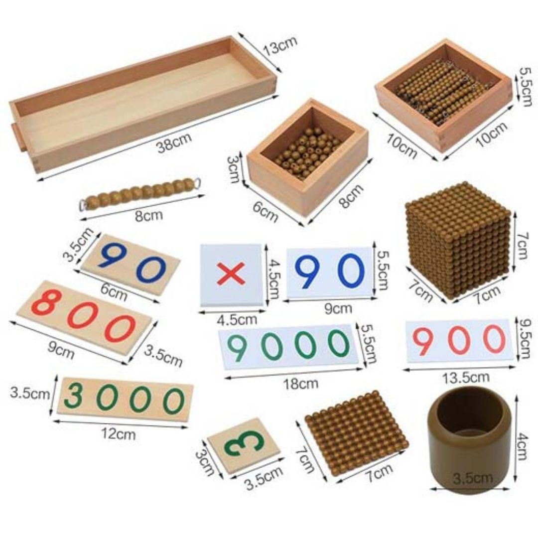 Matériel des perles dorées, plateaux et symboles 7 mm - Eveil Montessori Maroc