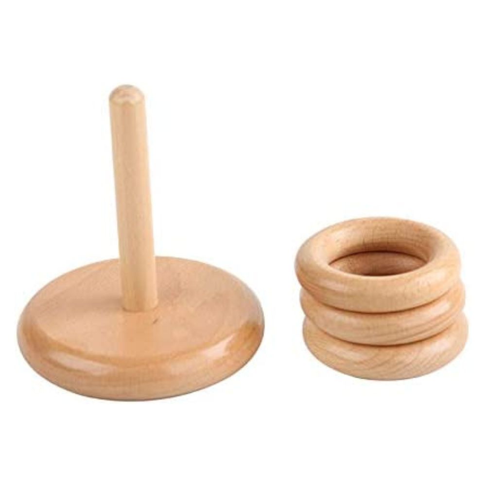 3 anneaux larges à empiler sur une tige verticale - Eveil Montessori Maroc