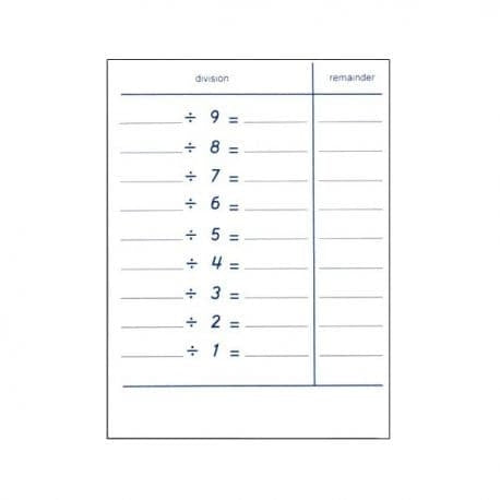 Feuilles des table des divisions - Eveil Montessori Maroc