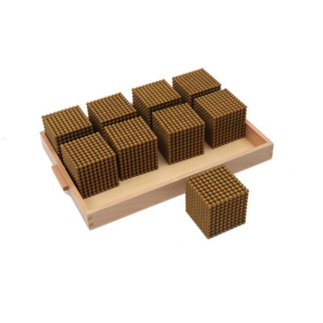 Matériel des perles dorées, plateaux et symboles 7 mm - Eveil Montessori Maroc