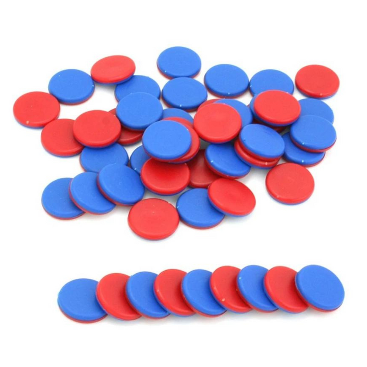 400 jetons bicolores bleu/rouge 25 x 5 mm - Eveil Montessori Maroc