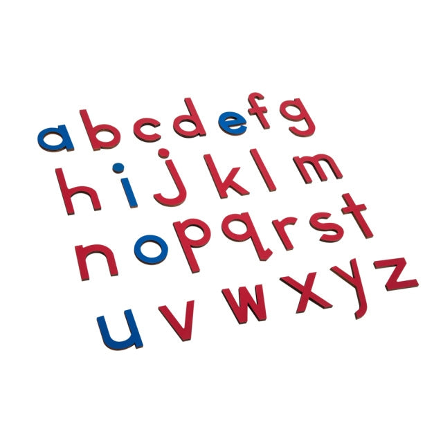 Boîte petit alphabet mobile en script rouge et bleu - Eveil Montessori Maroc