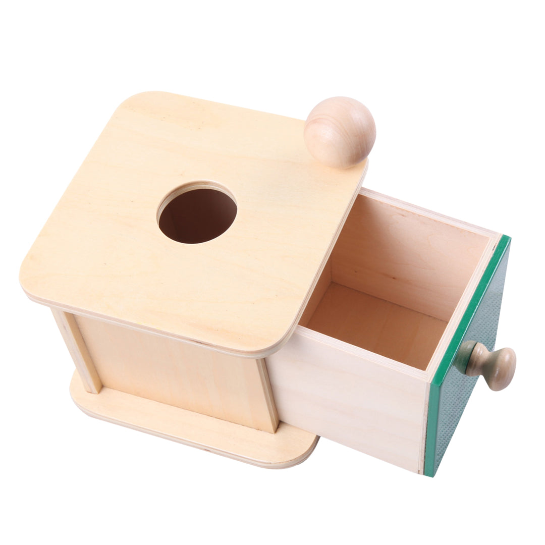 Boîte à tiroir et balle en bois - Eveil Montessori Maroc