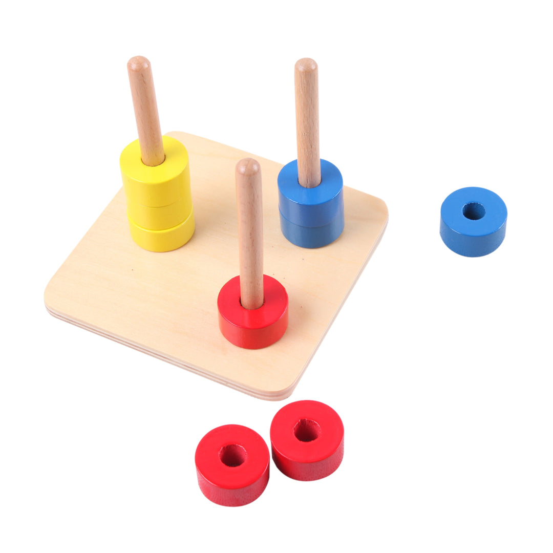Disques sur trois tiges verticales - Eveil Montessori Maroc