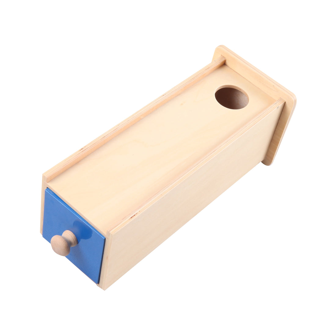 Boîte permanence de l’objet avec tiroir et balle - Eveil Montessori Maroc