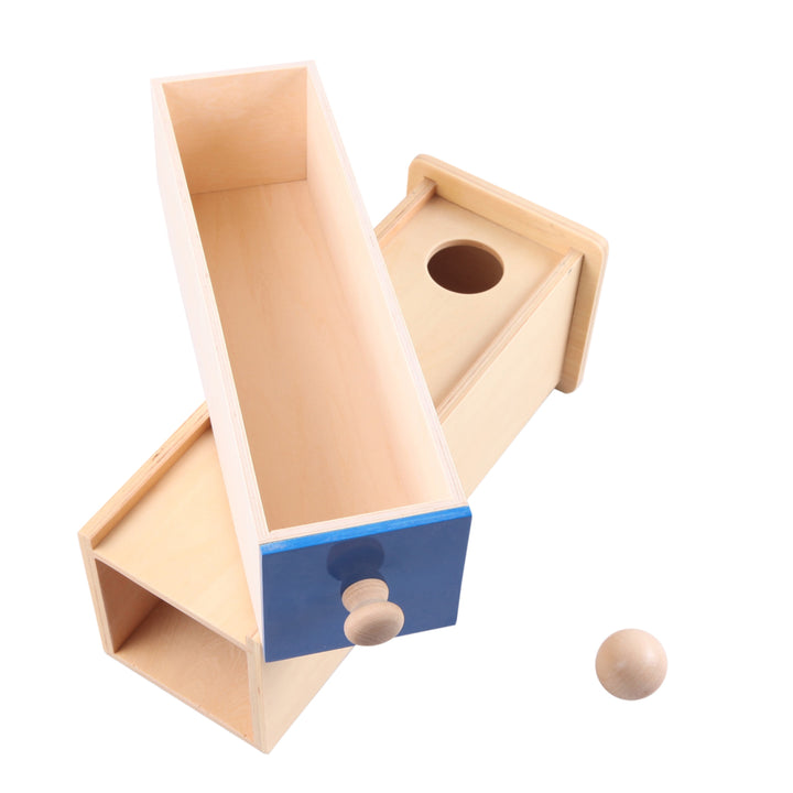 Boîte permanence de l’objet avec tiroir et balle - Eveil Montessori Maroc