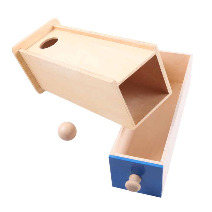 Boîte permanence de l’objet avec tiroir et balle - Eveil Montessori Maroc