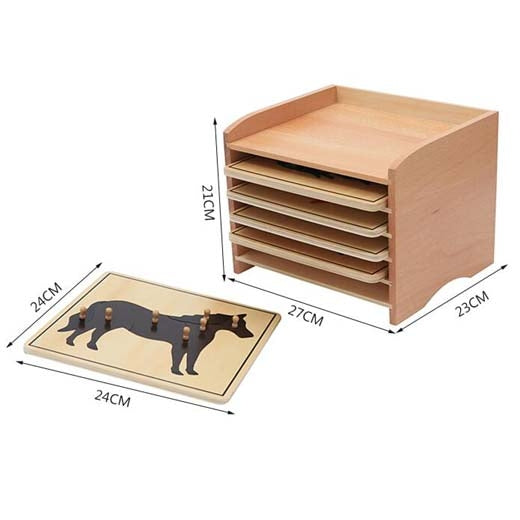 Cabinet + 5 puzzles animaux - Eveil Montessori Maroc