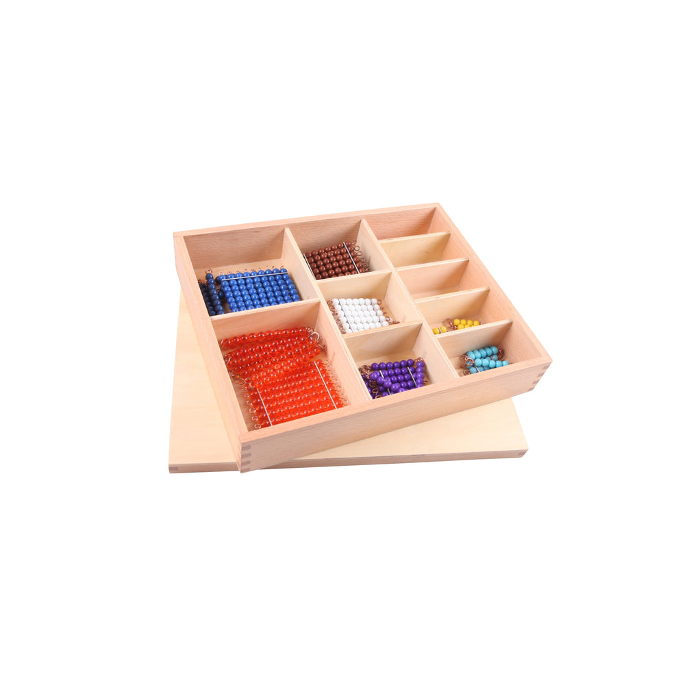 Boîte de chaines et carrés de perles colorées - Eveil Montessori Maroc