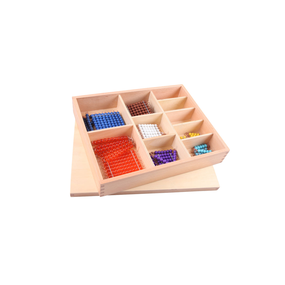 Boîte de chaines et carrés de perles colorées - Eveil Montessori Maroc