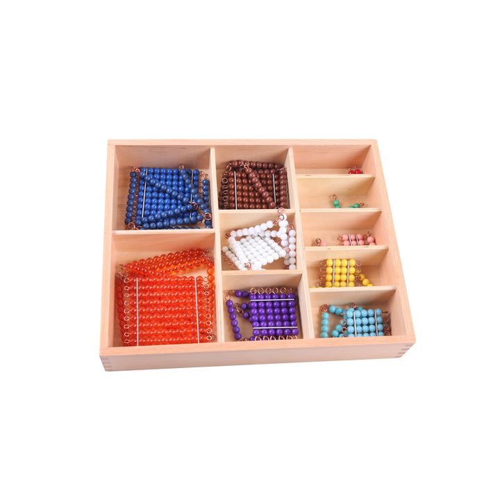 Boîte de chaines et carrés de perles colorées - Eveil Montessori Maroc