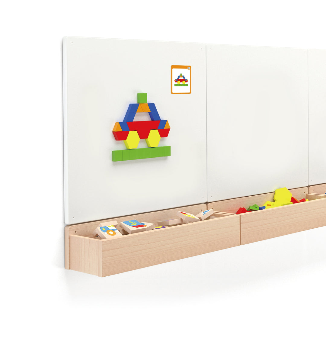 Ensemble de blocs géométriques magnétiques 102 pièces - Eveil Montessori Maroc