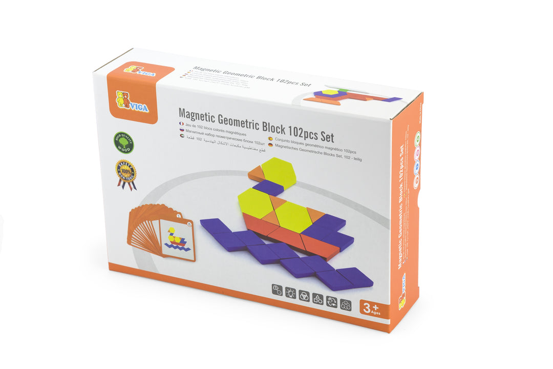 Ensemble de blocs géométriques magnétiques 102 pièces - Eveil Montessori Maroc