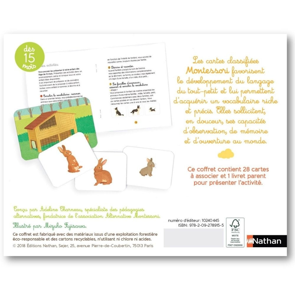 Tout-petit Montessori - coffret cartes classifiées des animaux de la ferme et leurs petits - dès 15 mois - Eveil Montessori Maroc