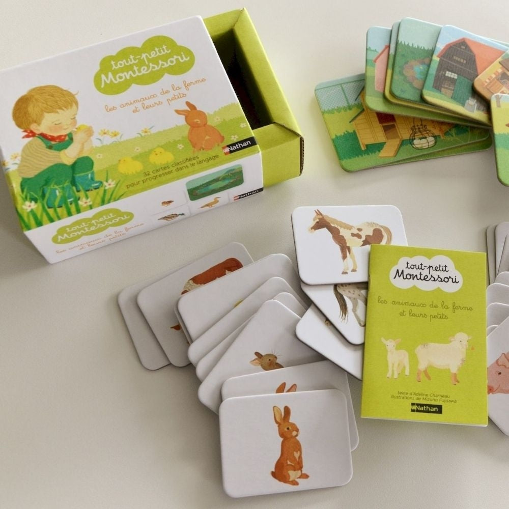 Tout-petit Montessori - coffret cartes classifiées des animaux de la ferme et leurs petits - dès 15 mois - Eveil Montessori Maroc