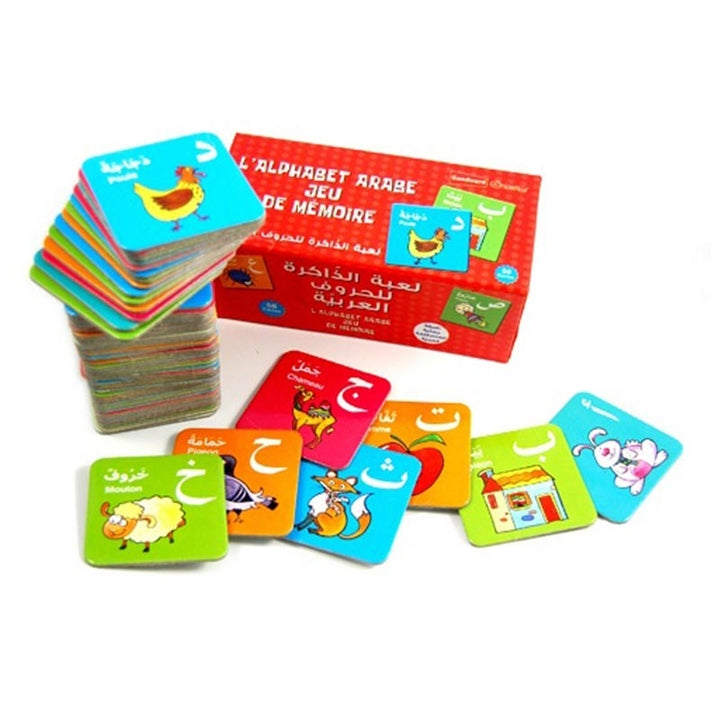 L'alphabet arabe : Jeu de mémoire des lettres arabes (56 cartes) - Eveil Montessori Maroc