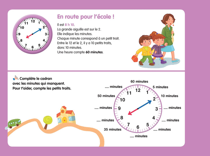 Les livres-ardoises - Ma première lecture de l'heure avec 1 feutre effacable 2 couleurs - Eveil Montessori Maroc