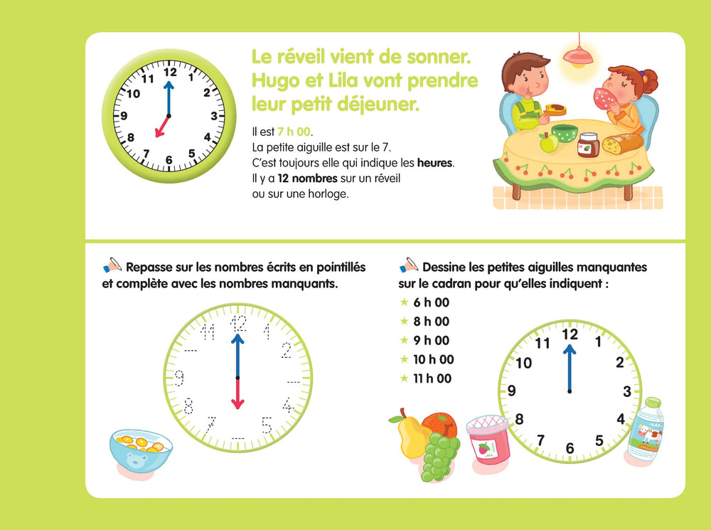 Les livres-ardoises - Ma première lecture de l'heure avec 1 feutre effacable 2 couleurs - Eveil Montessori Maroc