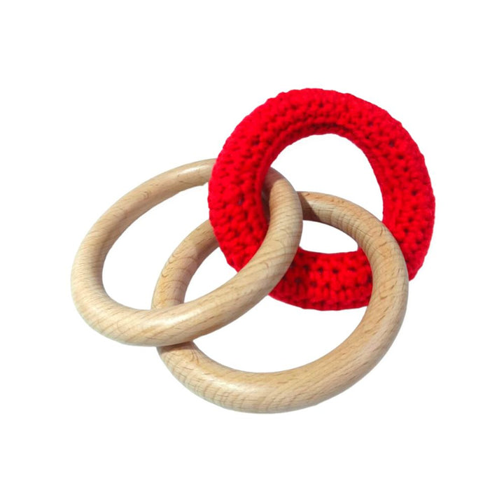 3 anneaux de préhension - 2 en bois et 1 en tissu - Eveil Montessori Maroc