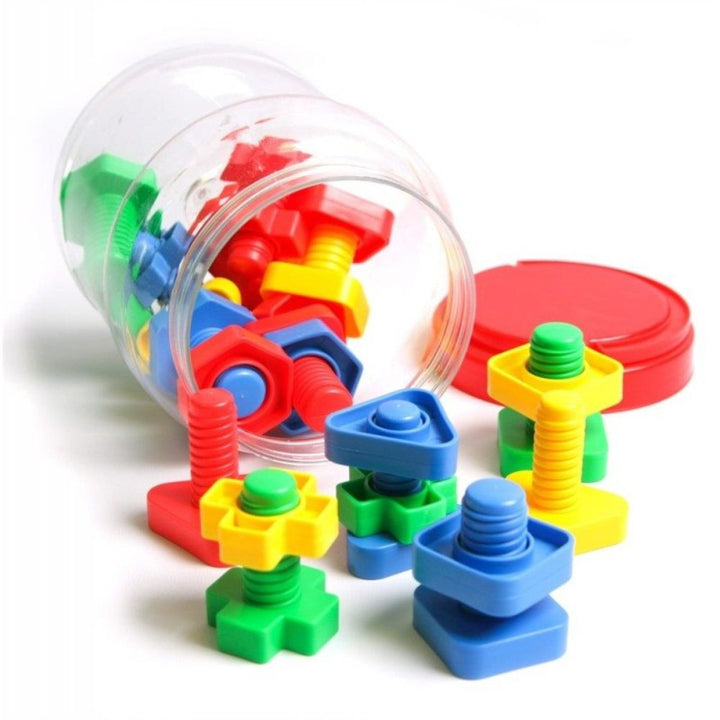 Baril de 32 pièces vis et boulons - Eveil Montessori Maroc