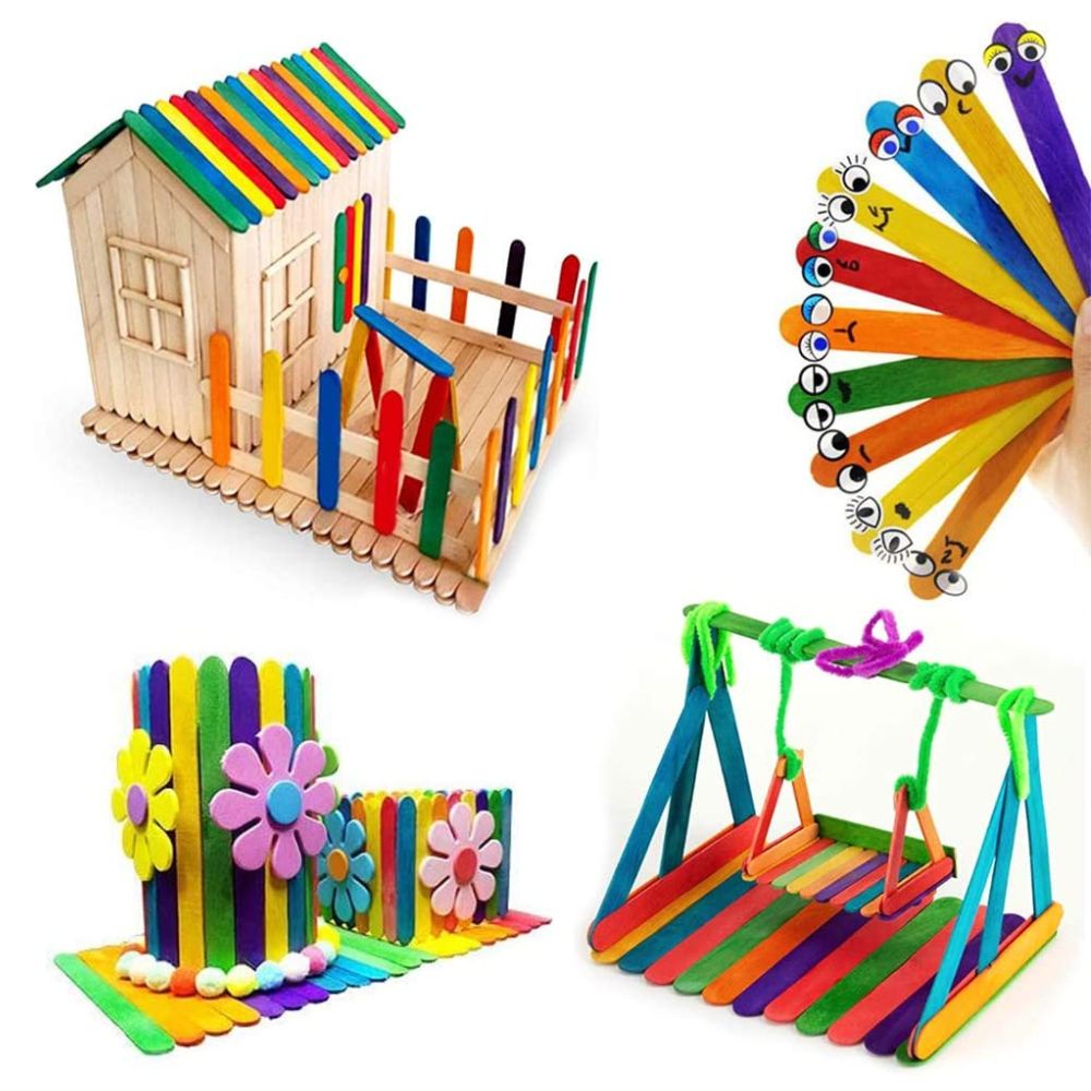Bâtons d'esquimaux en bois coloré - 150 pièces - Eveil Montessori Maroc