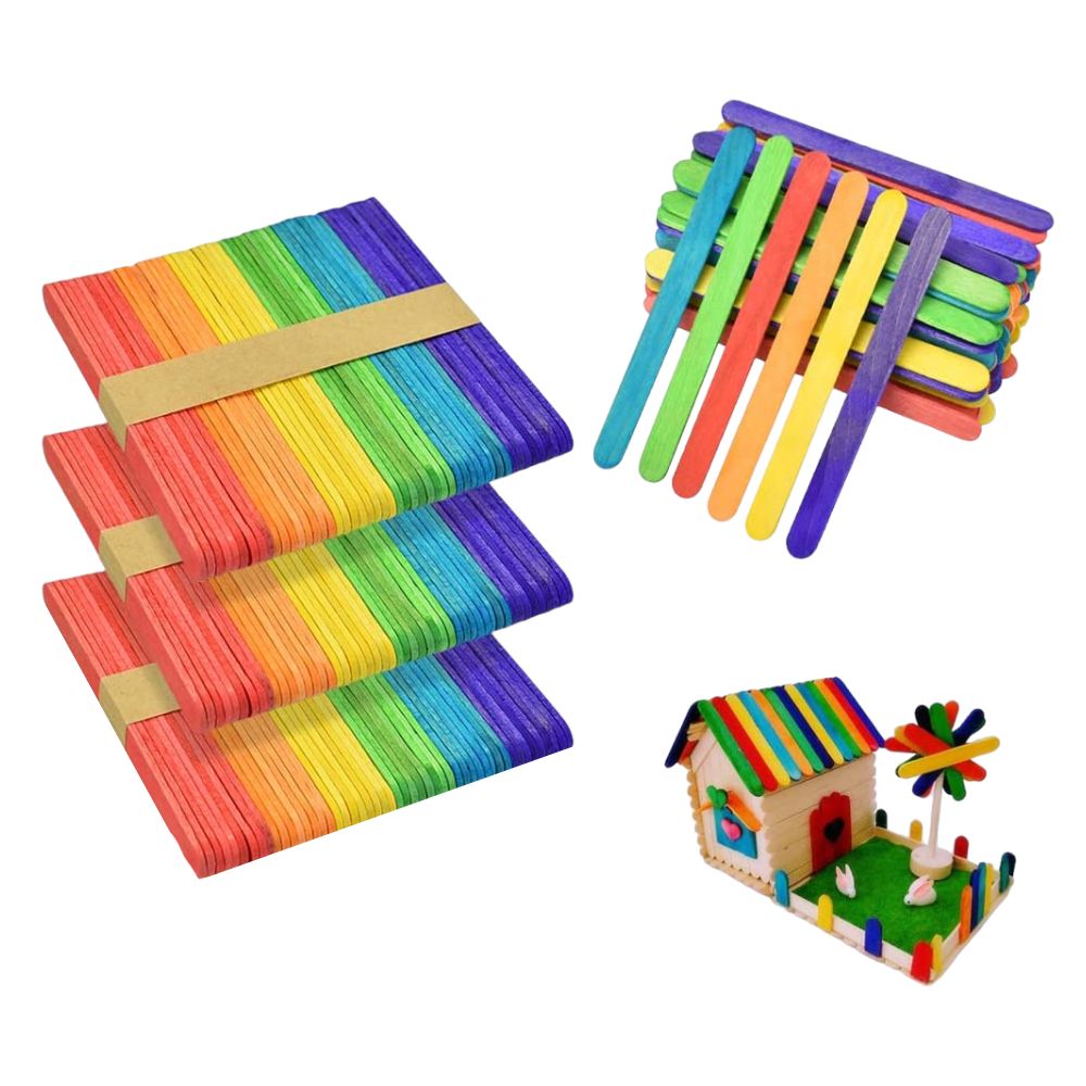 Bâtons d'esquimaux en bois coloré - 150 pièces - Eveil Montessori Maroc
