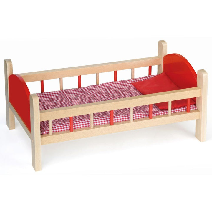 Lit-Berceau pour poupée en bois massif - Rouge - Eveil Montessori Maroc