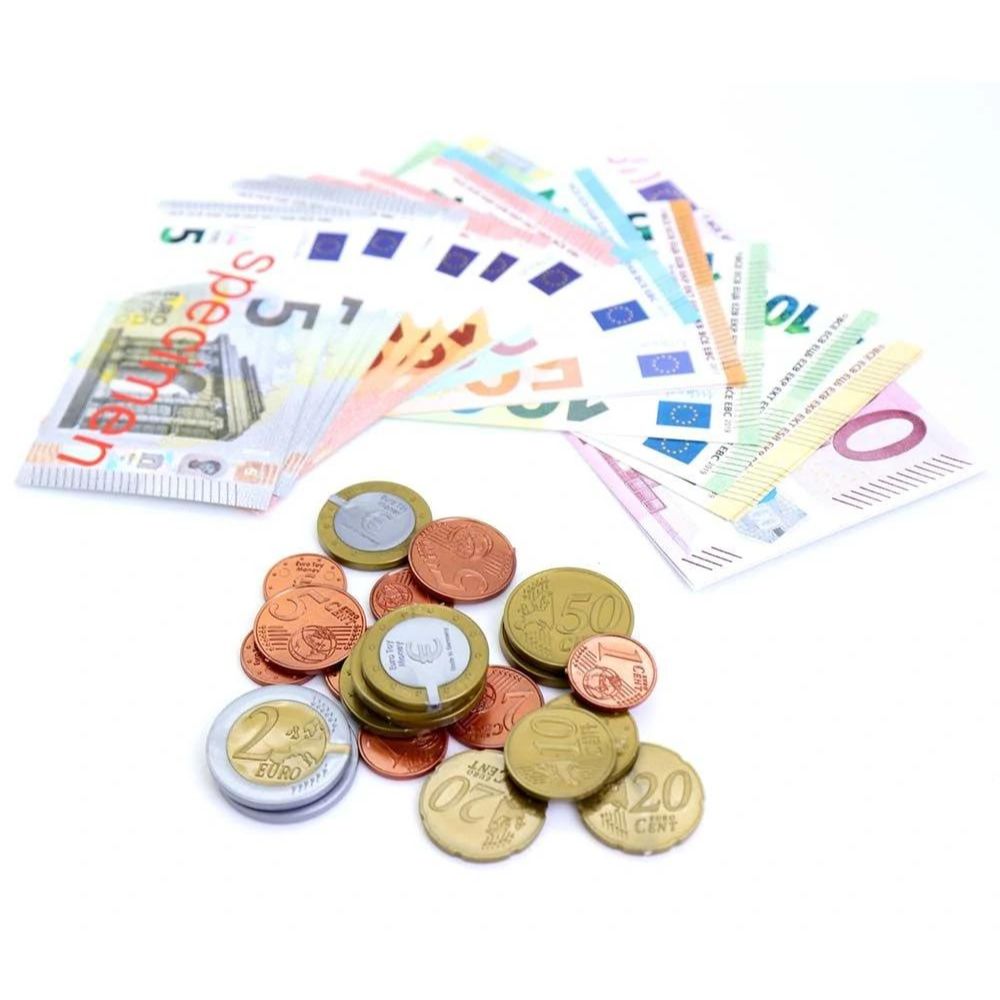 Billet et Pièces Euros Factices très réalistes - 44 pièces et billets (22 pièces et 22 billets) - Eveil Montessori Maroc