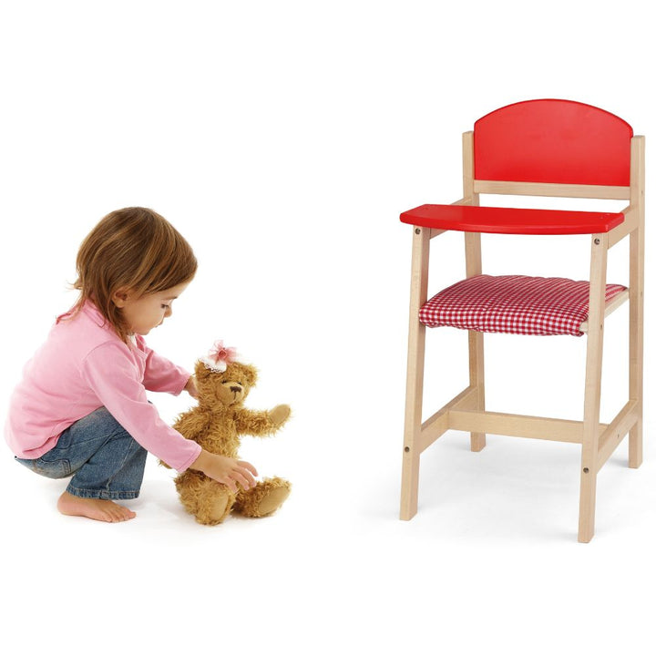 Chaise haute pour poupée en bois massif - Rouge - Eveil Montessori Maroc