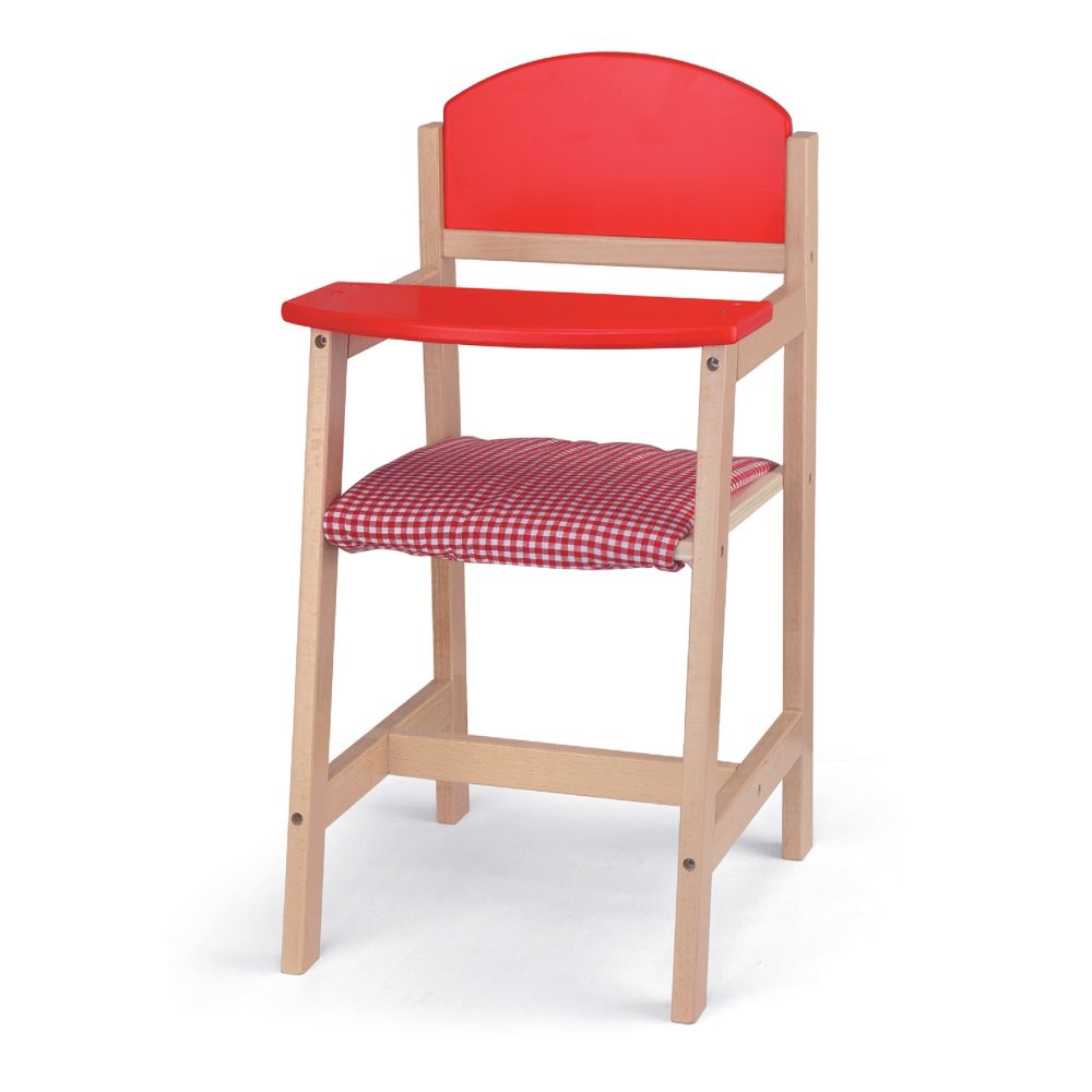 Chaise haute pour poupée en bois massif - Rouge - Eveil Montessori Maroc