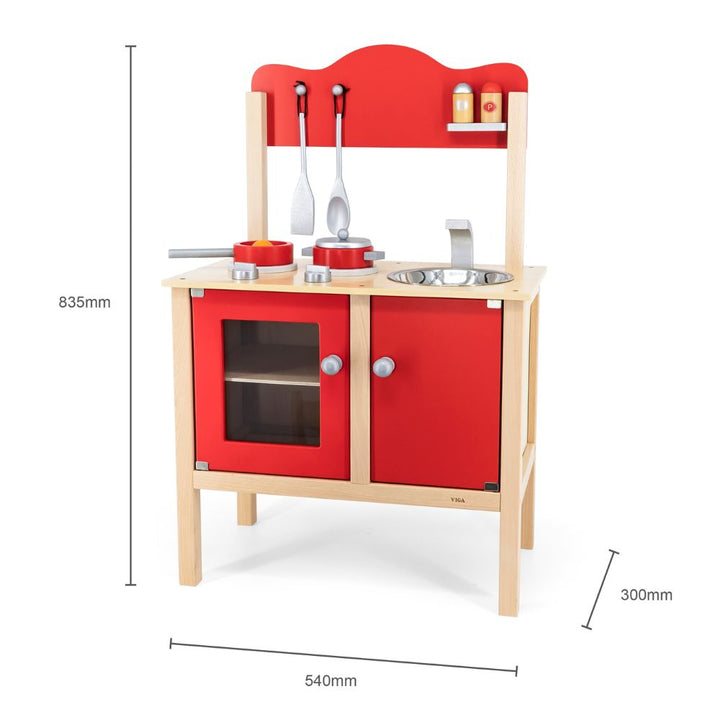 Cuisine rouge en bois avec accessoires - Eveil Montessori Maroc
