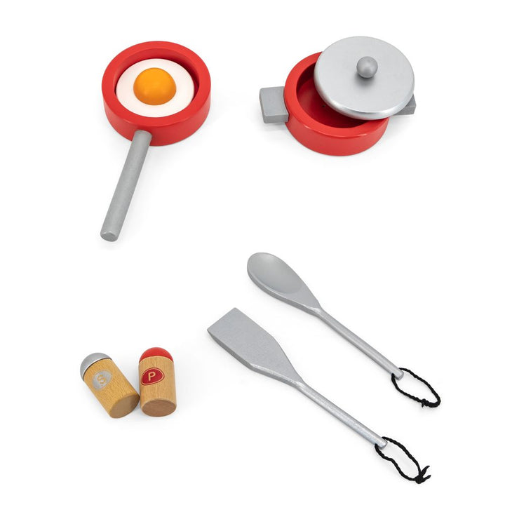 Cuisine rouge en bois avec accessoires - Eveil Montessori Maroc