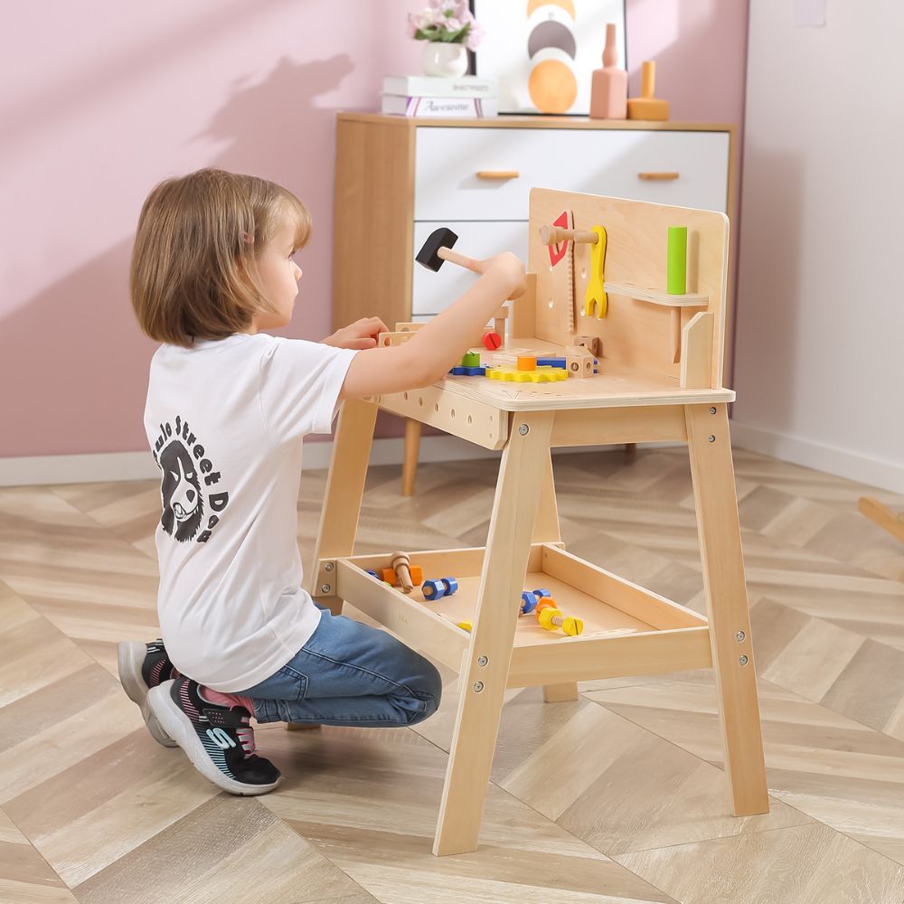 Établi outil en bois pour enfants – Banc de jeu vissage et construction | Établi compact avec accessoires pour jeu créatif – Montessori Lernwelt Établi outil en bois pour enfants – Banc de jeu vissage et construction | Établi compact avec accessoires pour jeu créatif – Montessori Lernwelt