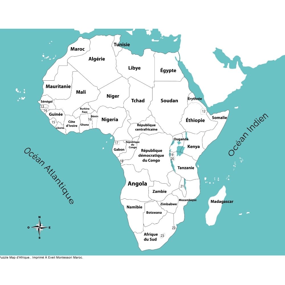 Carte contrôle renseignée de l'Afrique - Eveil Montessori Maroc