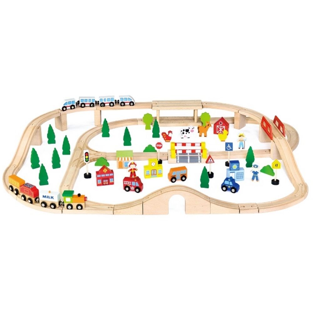 Circuit de train en bois - 90 Pièces - Eveil Montessori Maroc