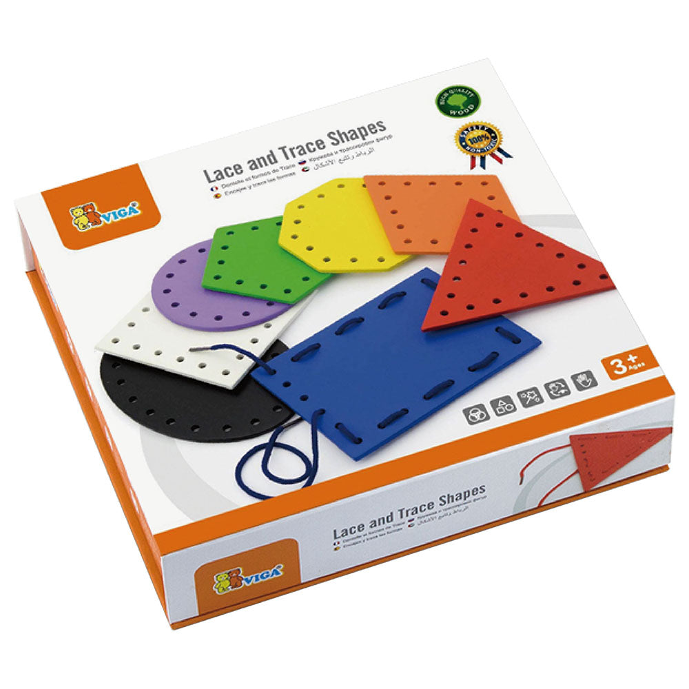 Formes géométriques à lacer, en bois - Eveil Montessori Maroc