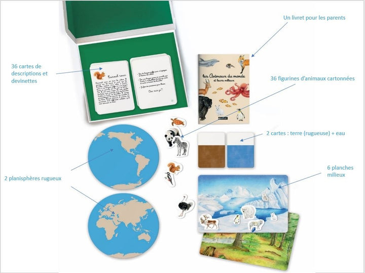 Coffret Montessori : les animaux du monde et leurs milieux - Eveil Montessori Maroc