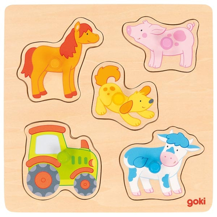 Puzzle à boutons à la ferme 5 éléments - Eveil Montessori Maroc