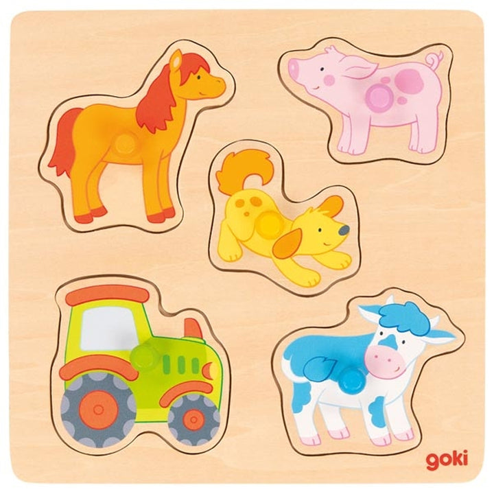 Puzzle à boutons à la ferme 5 éléments - Eveil Montessori Maroc