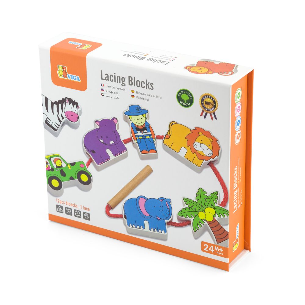 Formes à lacer en bois - Le Zoo - Eveil Montessori Maroc