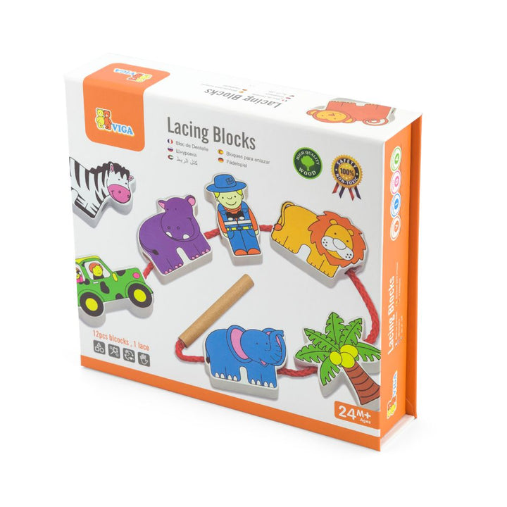 Formes à lacer en bois - Le Zoo - Eveil Montessori Maroc