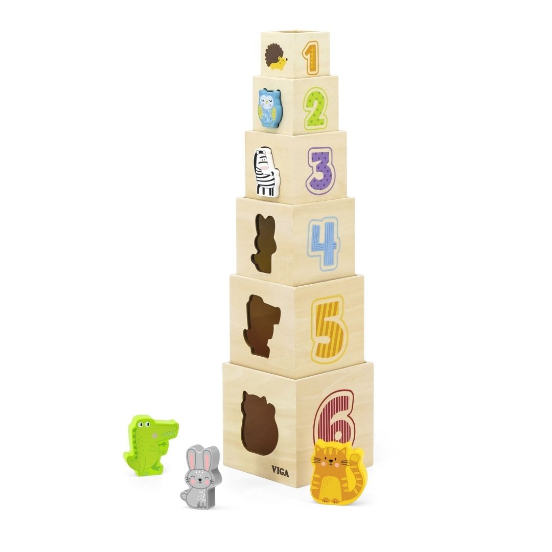 Tour à empiler - Chiffres, formes, couleurs et animaux - Eveil Montessori Maroc