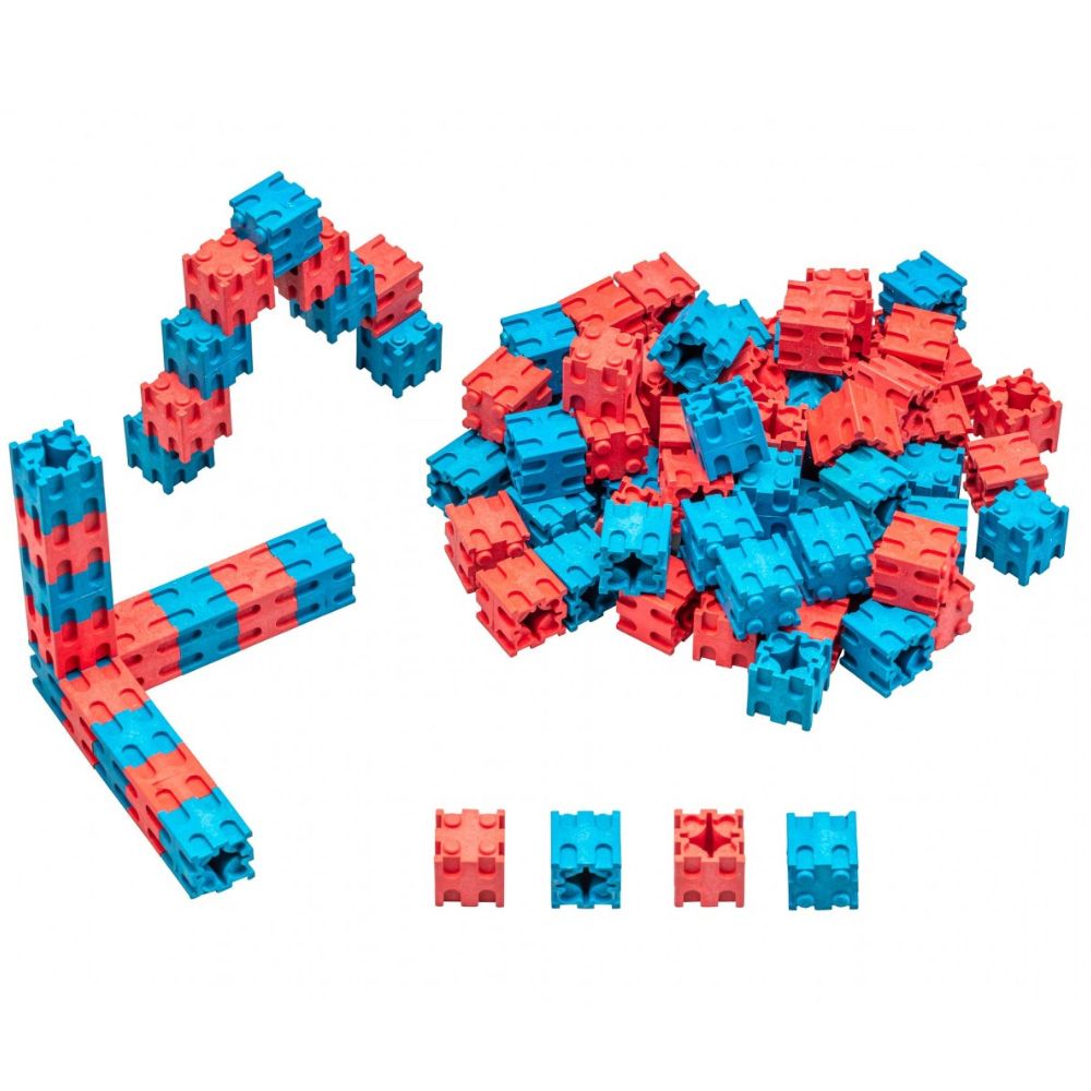 Lot de 100 cubes encastrables en bois rouge et bleu Re-Wood® (2cm) - Eveil Montessori Maroc