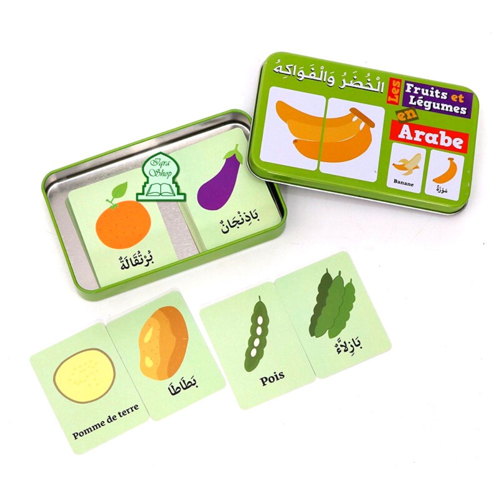 Ma Boîte Puzzle DUO Les Fruits et Légumes : 32 Pièces (Boîte Métallique) - Arabe/Français - Eveil Montessori Maroc