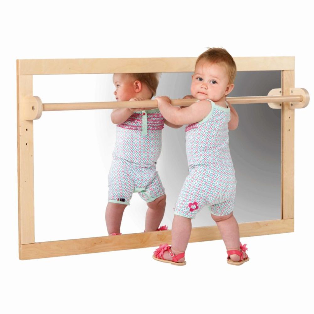Miroir Montessori avec barre d'appui - Pour bébé / jeune enfant en bois massif - Eveil Montessori Maroc